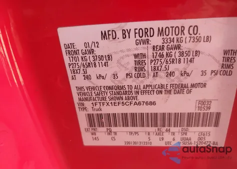 2012 Ford F-150 Stx from USA, damaged, VIN 1FTFX1EF5CFA67686
